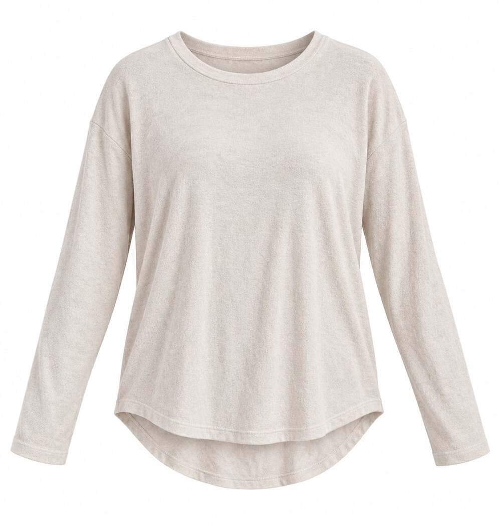 Quince Women's Casual Long Dolman Sleeve Round Neck Tunic Top Medium Beige